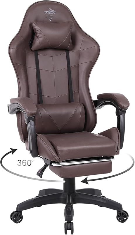 Brown High-Back Gaming Racing Chair with Ergonomic Lumbar Support and